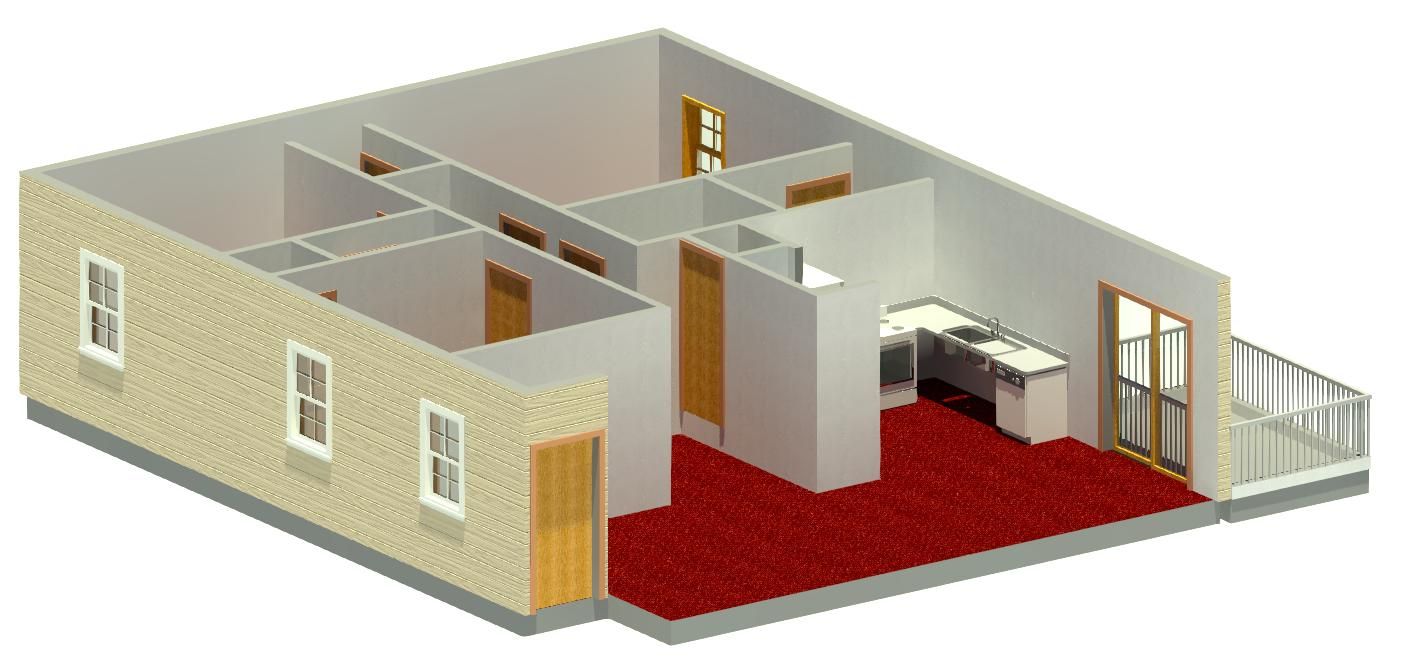 Floor Plan 3D - Front - Carpeted